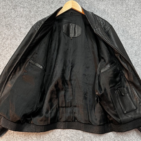 Rosleen Leather Bomber Jacket Mens S Black Quilted Front Full Zip Inner Pockets - Picture 8 of 16